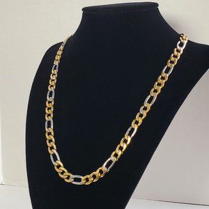 30" Womens 18K Gold Silver Mixed Two Tone Figaro Chain Link Necklace Jewelry 18